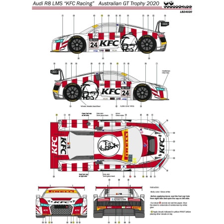 LB Production LB24020 Decal 1/24 Audi R8 LMS "KFC Racing" Australian Gt Trophy 2020