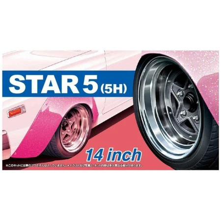 Aoshima Wheels Star 5 (5H) 14 Inch Set Gomme e Cerchi Kit Montaggio 1/24