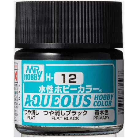 Mr. Hobby Aqueous H12 Flat Black (10ml) Water Based Acrylic Paint
