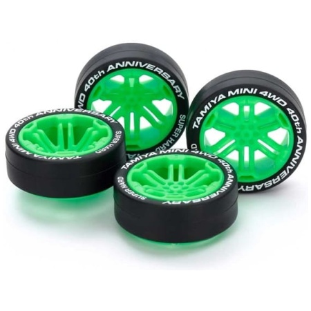 Tamiya 95640 Mini 4wd 40th Anniversary Super Hard Low-Profile Tire & Wheel Set (12-Spoke)