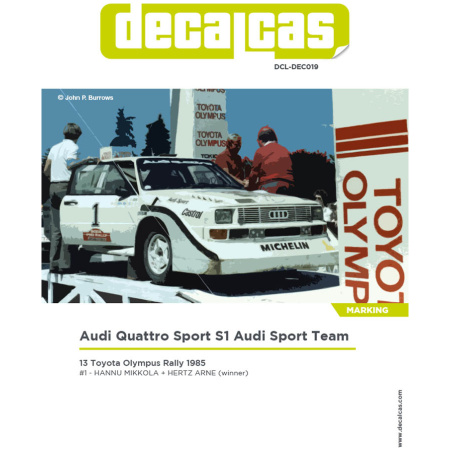 Decalcas DCL-DEC019 Decal 1/24 Audi Quattro Sport S1 Audi Sport Team (Olympus Rally 1985)