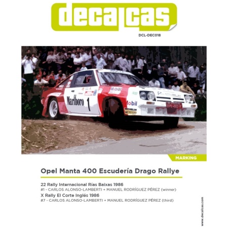 Decalcas DCL-DEC018 Decals 1/24 Opel Manta 400 Escuderia Drago Rallye