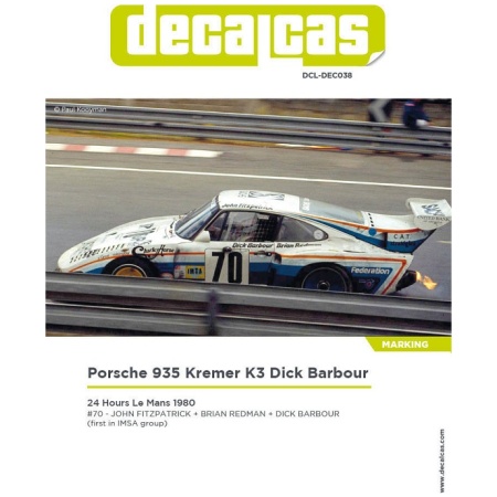 Decalcas DCL-DEC038 Decals 1/24 Porsche 935 Kremer K3 Dick Barbour
