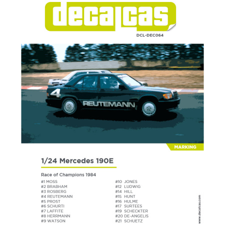 Decalcas DCL-DEC064 Decals 1/24 Mercedes 190E Race Of Champions 1984