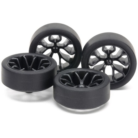 Tamiya 15542 Mini 4wd Super Hard Small Dia. Low Profile Tires (26mm) & Carbon Wheels (Y Spoke)